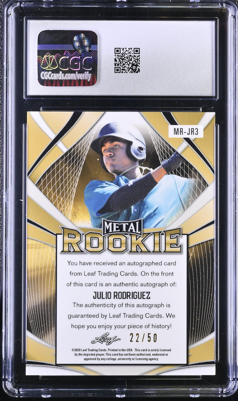 Julio Rodriguez 2020 Leaf Metal Silver Rookie Auto SP 22/50 CGC 9.5-2