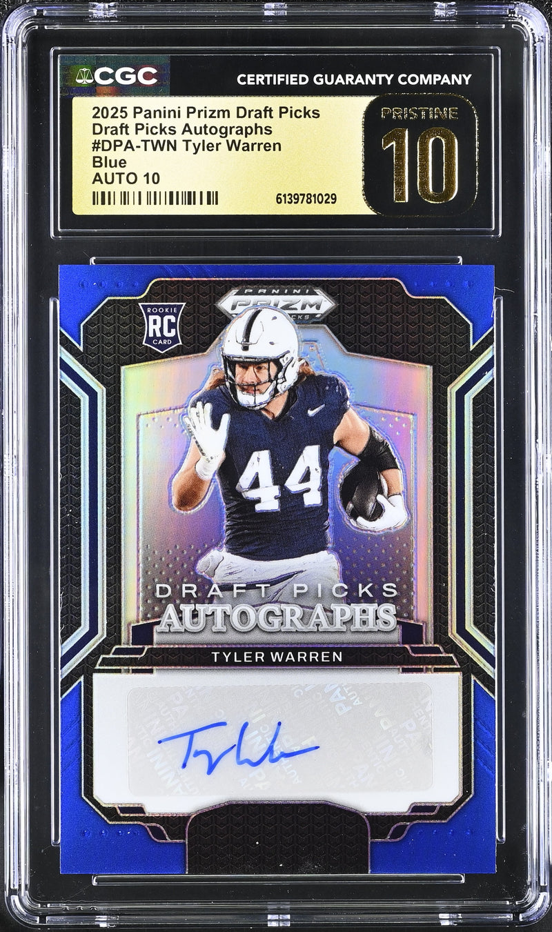 Tyler Warren RC 2025 Panini Prizm Draft Blue Rookie Auto SP 173/249 CGC 10 Pristine-1
