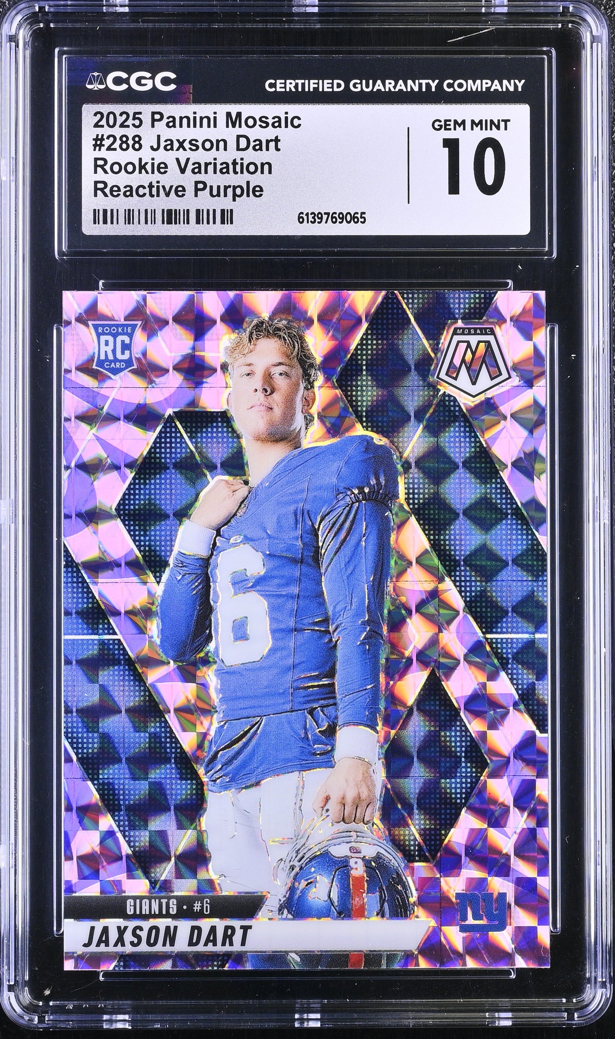 Jaxson Dart RC 2025 Panini Mosaic Purple Reactive Variation Rookie #288 CGC 10