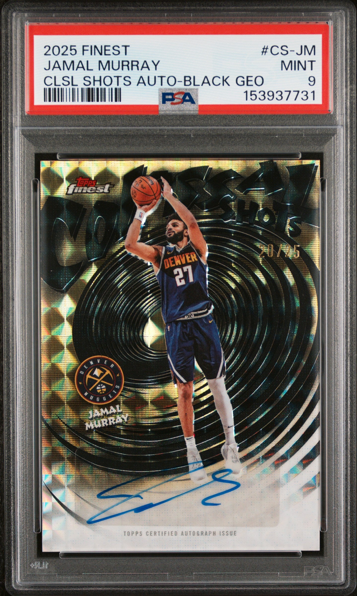 Jamal Murray 2025-26 Topps Finest Black Geometric Colossal Shots Auto SP 20/25 PSA 9-1