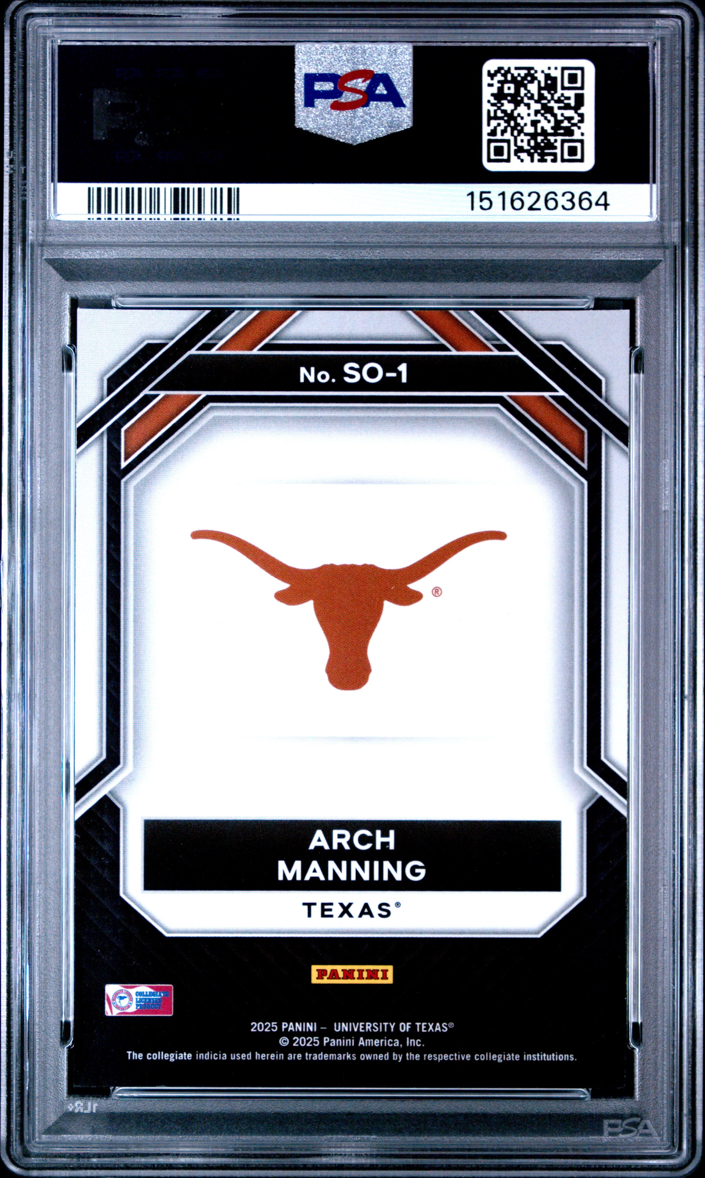 Arch Manning RC 2025 Panini UT Prizm Student Orientation Rookie PSA 10