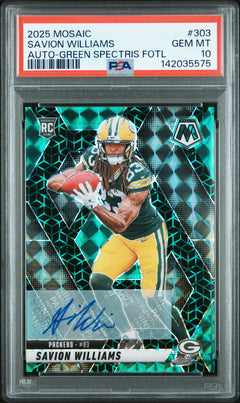Savion Williams RC 2025 Panini Mosaic Green Spectris FOTL Rookie Auto SP 1/30 PSA 10-1