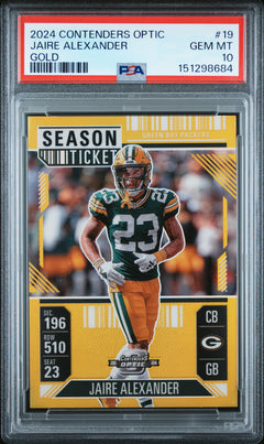 Jaire Alexander 2024 Contenders Optic Gold Season Ticket SP 3/10 PSA 10-1