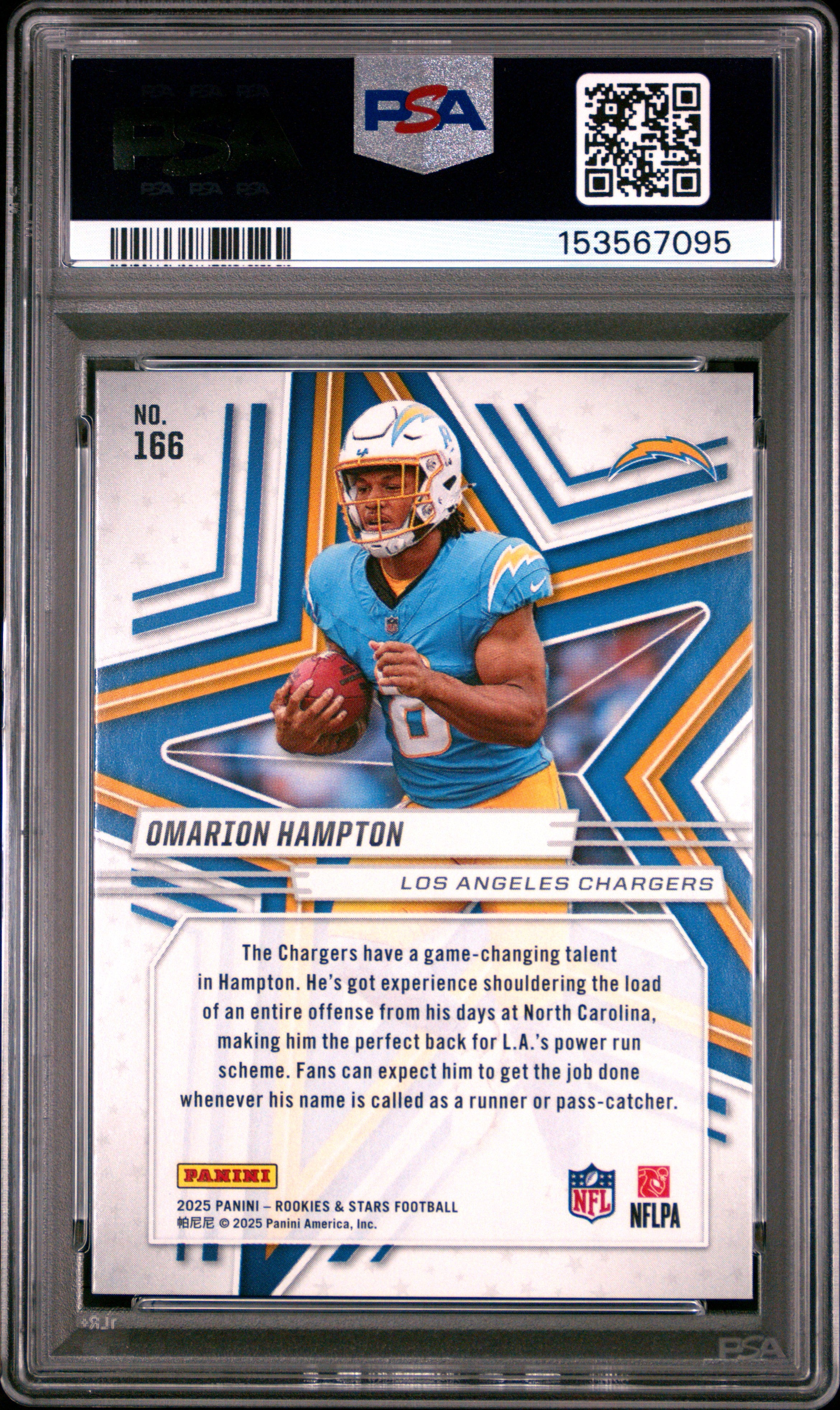 Omarion Hampton RC 2025 Panini Rookies & Stars Rookie Auto #166 PSA 10-2