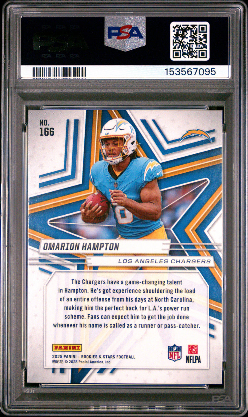Omarion Hampton RC 2025 Panini Rookies & Stars Rookie Auto #166 PSA 10-2