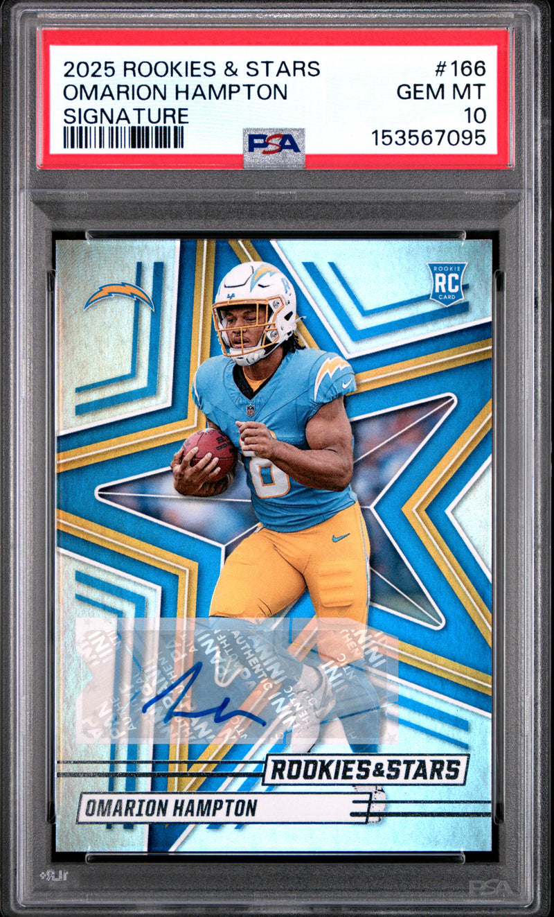 Omarion Hampton RC 2025 Panini Rookies & Stars Rookie Auto #166 PSA 10-1