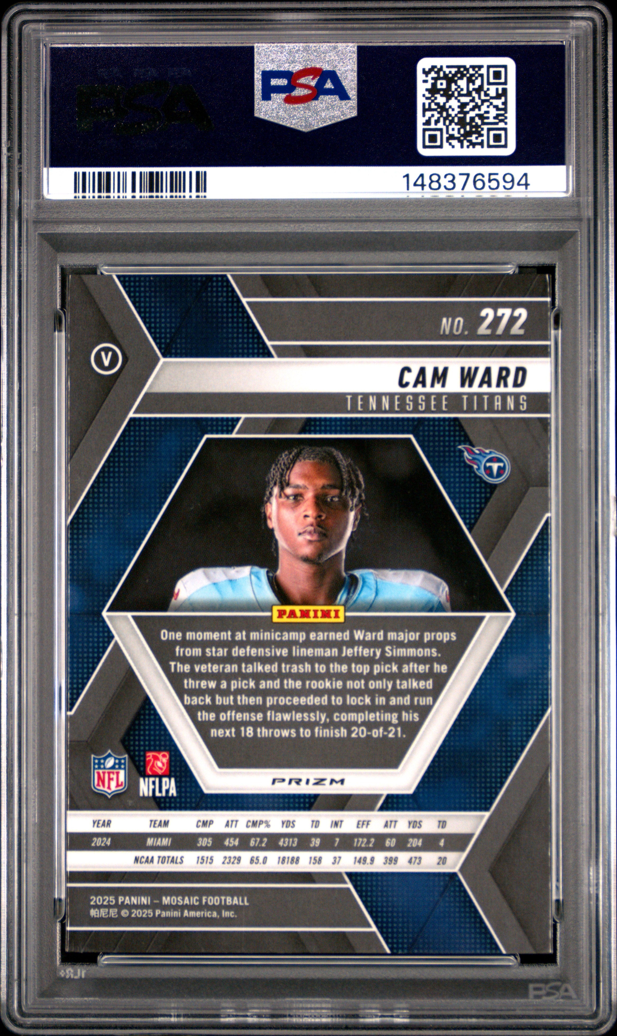 Cam Ward RC 2025 Panini Mosaic Silver Variation Rookie #272 PSA 10