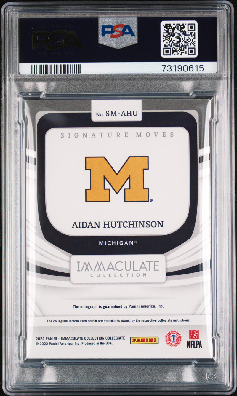 Aidan Hutchinson RC 2022 Immaculate Collegiate Red Signature Moves Rookie Auto SP 5/49 PSA 8-2