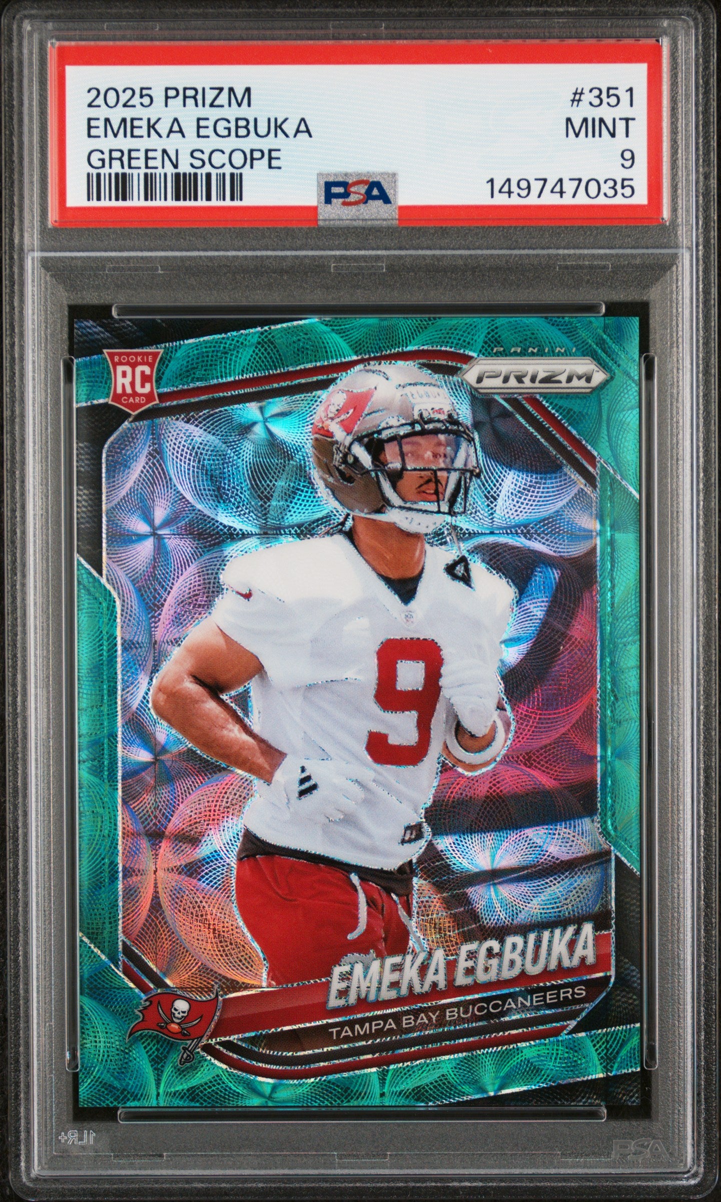 Emeka Egbuka RC 2025 Panini Prizm Green Scope Rookie SP 20/75 PSA 9