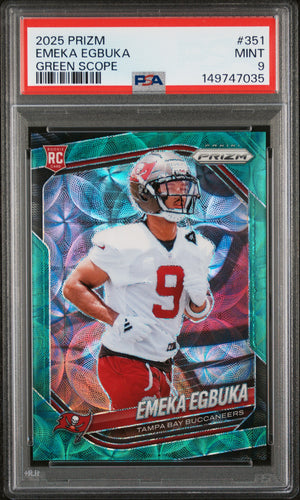 Emeka Egbuka RC 2025 Panini Prizm Green Scope Rookie SP 20/75 PSA 9