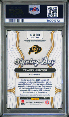 Travis Hunter RC 2025 Panini Prizm Draft Gold Shimmer Signing Day Rookie Auto SP 10/15 PSA 10-2