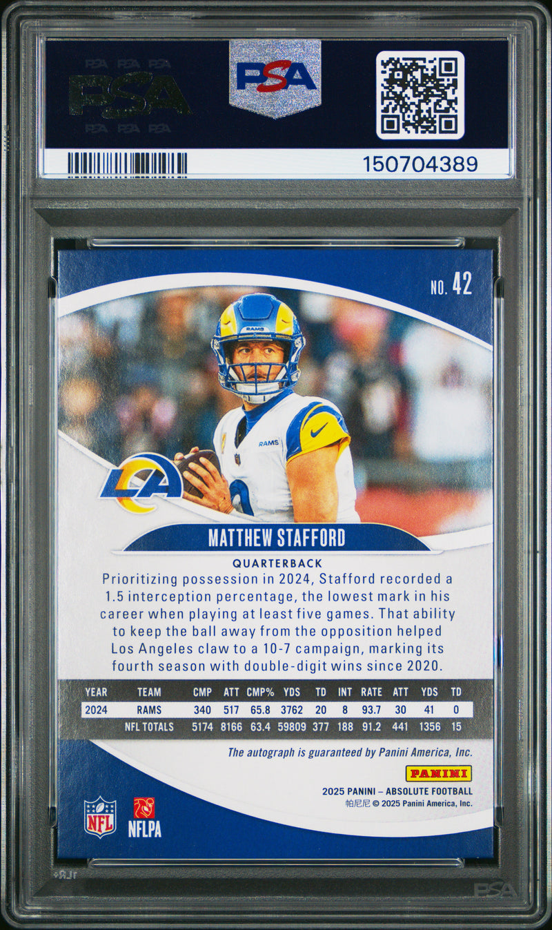 Matthew Stafford 2025 Panini Absolute Signature Auto #42 PSA 10-2
