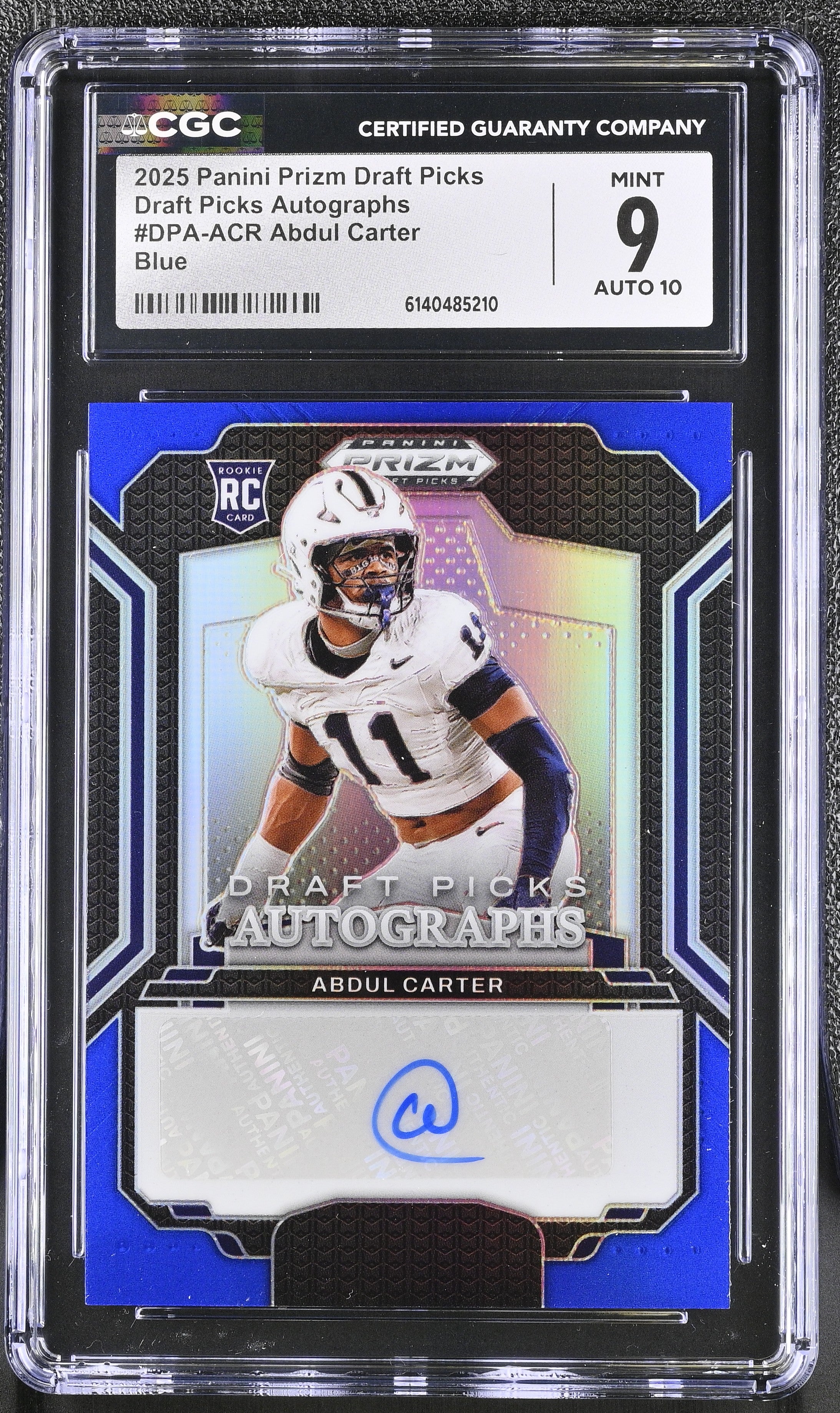 Abdul Carter RC 2025 Panini Prizm Draft Blue Rookie Auto SP 57/75 CGC 9
