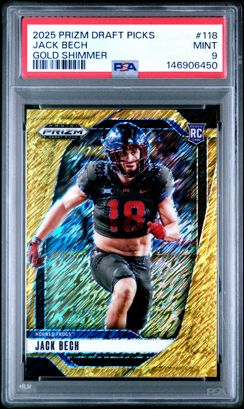 Jack Bech RC 2025 Panini Prizm Draft Gold Shimmer Rookie SP 13/15 PSA 9-1