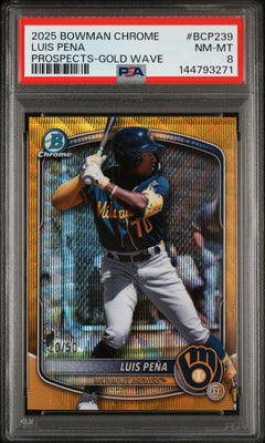 Luis Pena 2025 Bowman Chrome Gold Wave Refractor Prospect Rookie SP 20/50 PSA 8-1