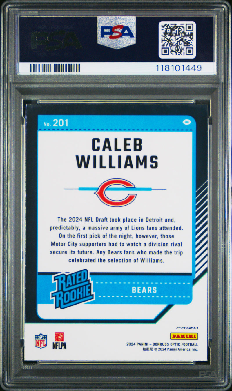 Caleb Williams RC 2024 Donruss Optic Purple Shock Rated Rookie #201 PSA 9-2