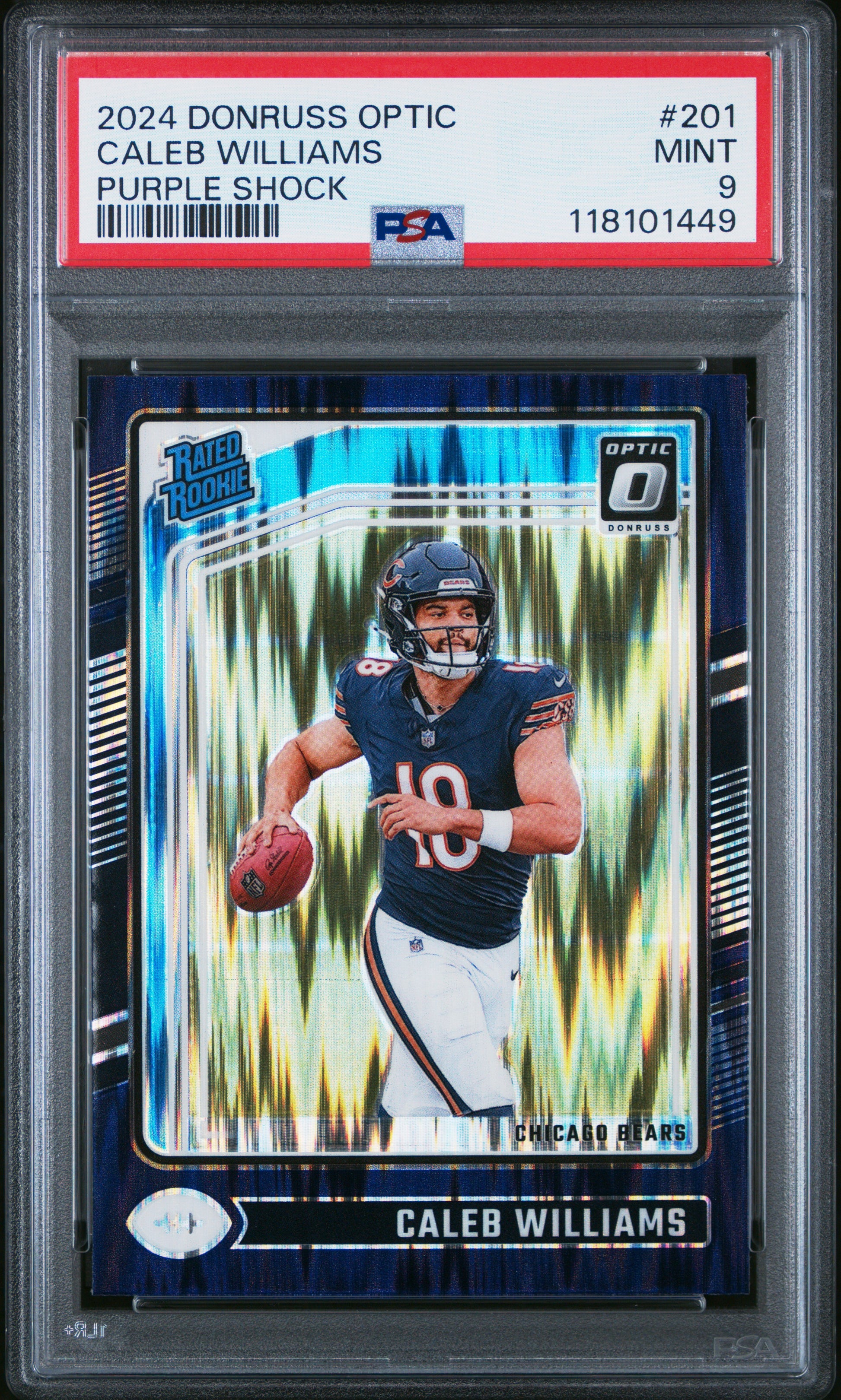 Caleb Williams RC 2024 Donruss Optic Purple Shock Rated Rookie #201 PSA 9-1
