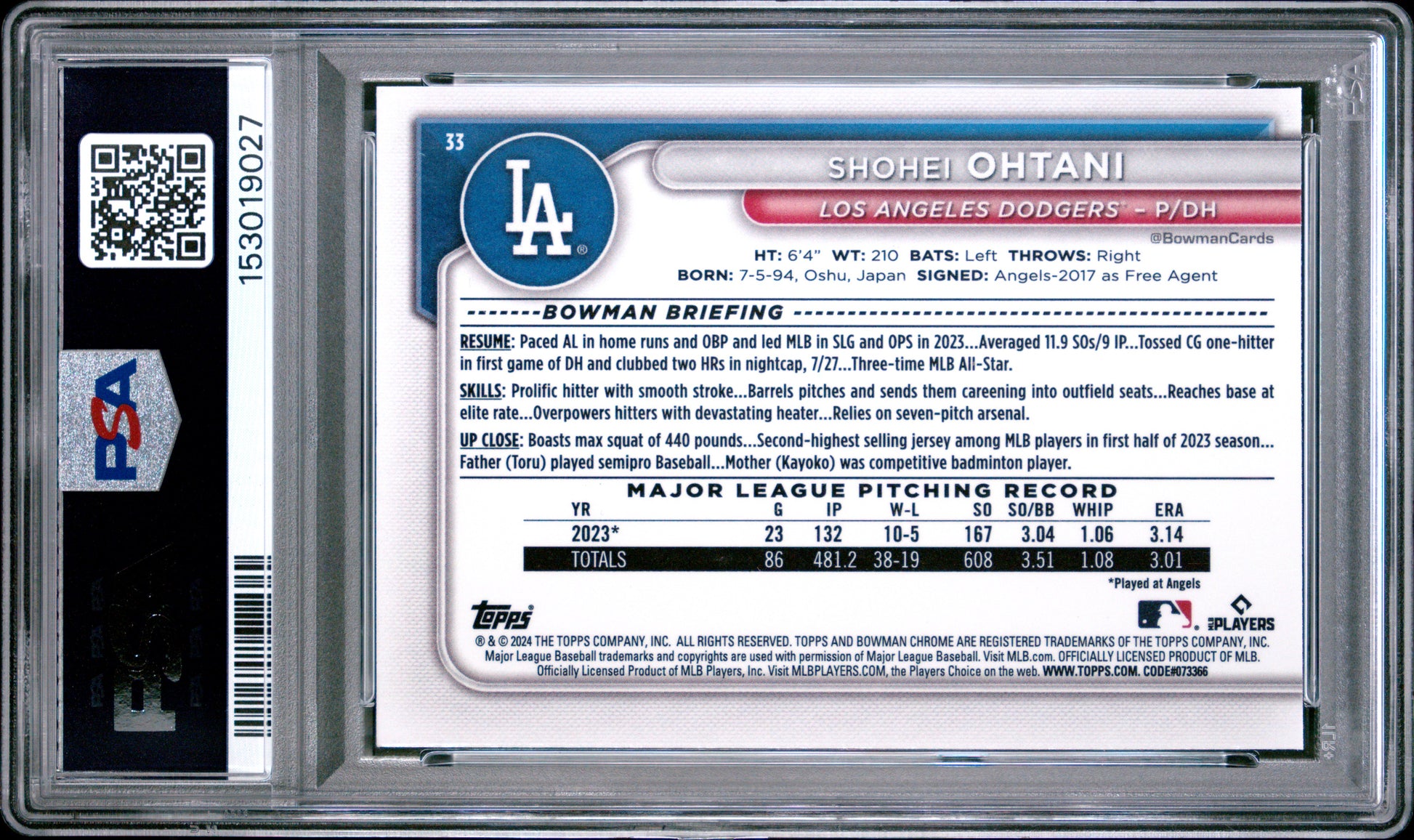 Shohei Ohtani 2024 Bowman Chrome Mega Box #33 PSA 9-2