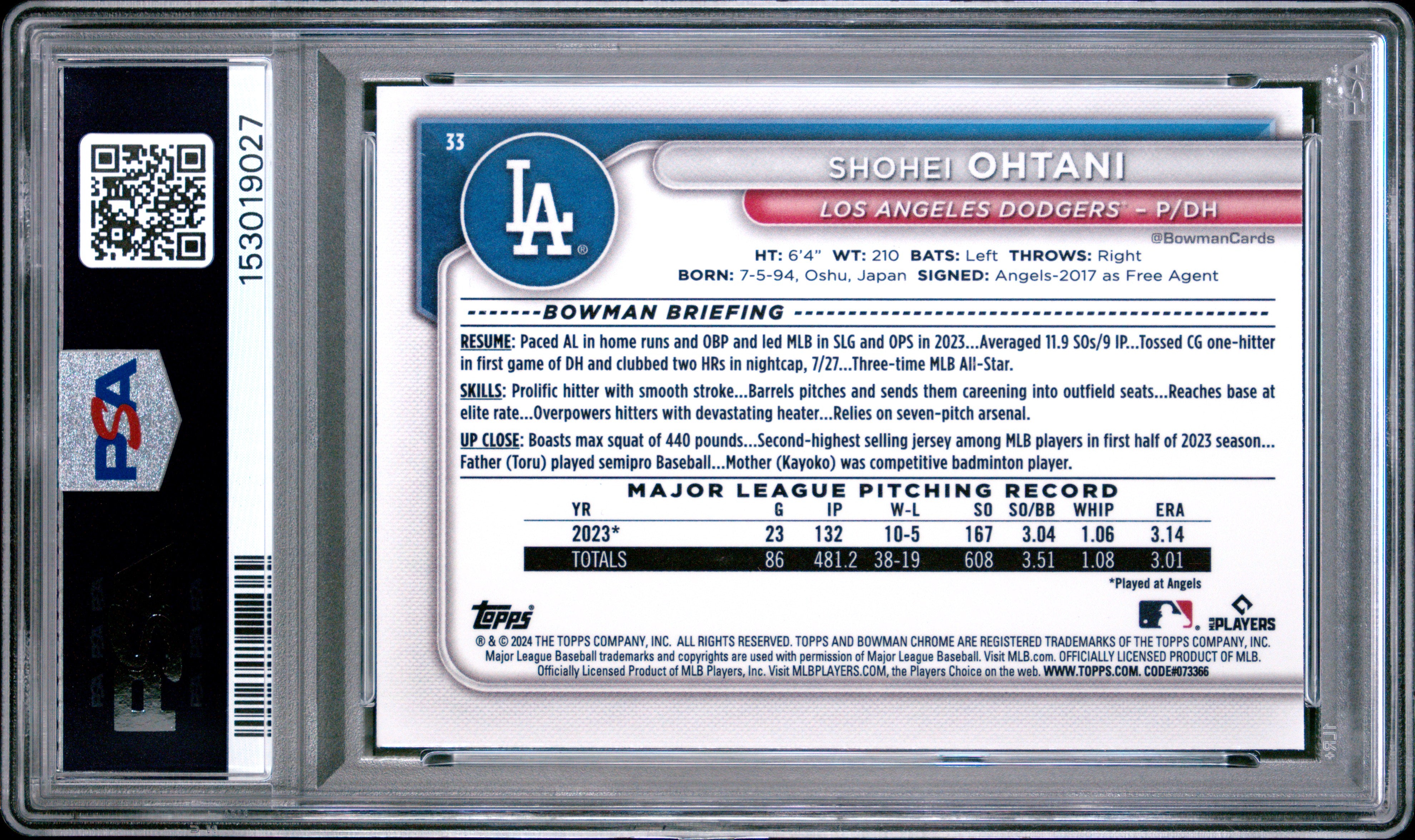 Shohei Ohtani 2024 Bowman Chrome Mega Box #33 PSA 9-2