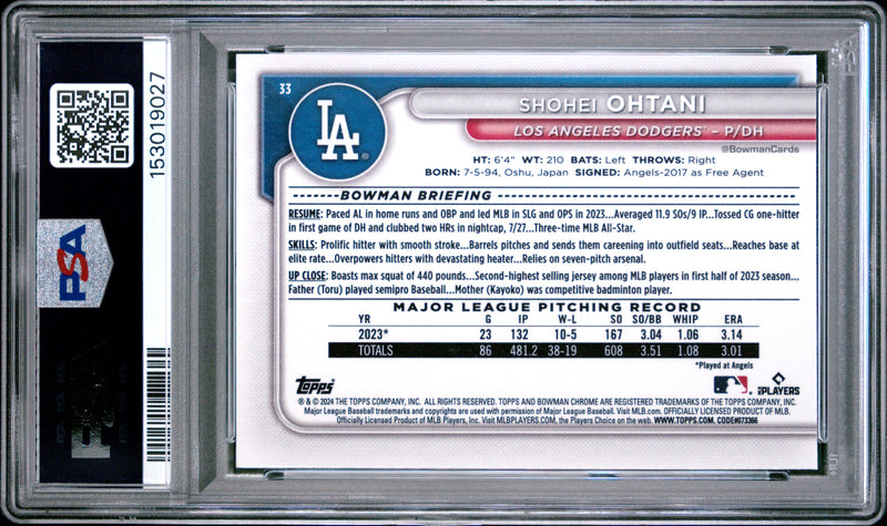 Shohei Ohtani 2024 Bowman Chrome Mega Box #33 PSA 9-2