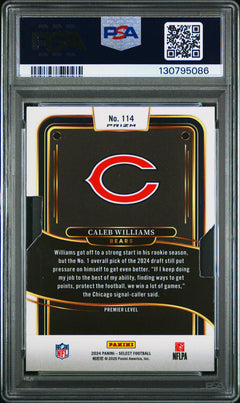 Caleb Williams RC 2024 Panini Select Premier Level Silver Die Cut Rookie #114 PSA 9-2
