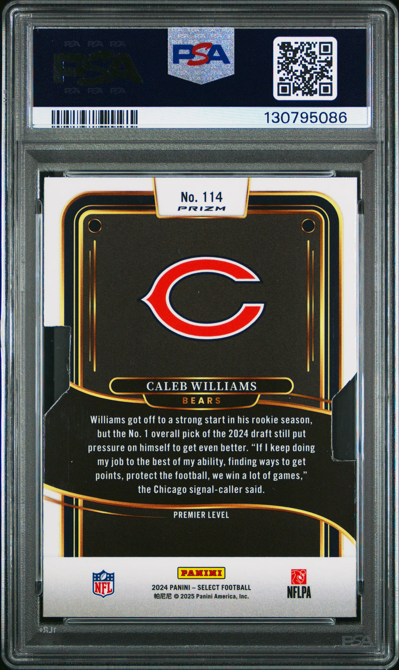 Caleb Williams RC 2024 Panini Select Premier Level Silver Die Cut Rookie #114 PSA 9-2