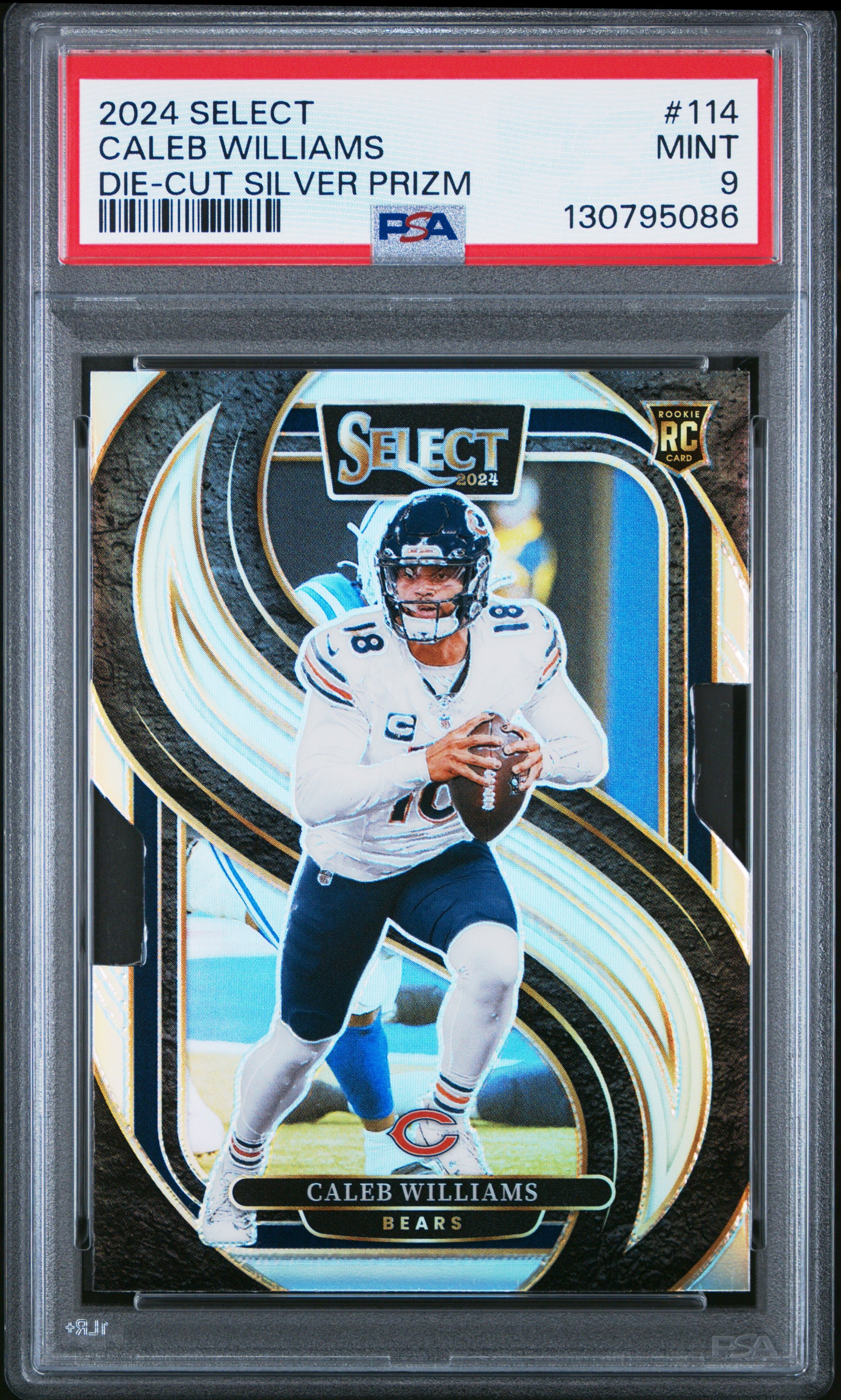 Caleb Williams RC 2024 Panini Select Premier Level Silver Die Cut Rookie #114 PSA 9-1
