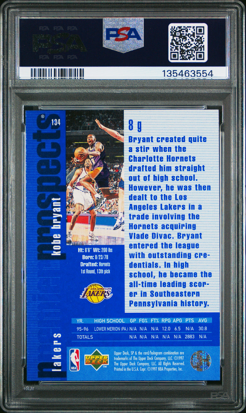 Kobe Bryant RC 1996-97 Upper Deck SP Premier Prospects Rookie #134 PSA 8-2