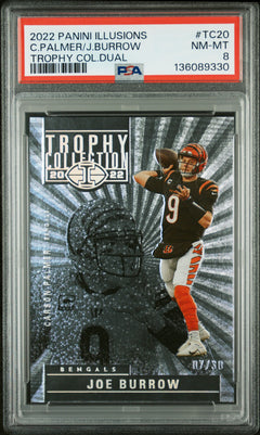 Joe Burrow Carson Palmer 2022 Panini Illusions Trophy Collection Dual SP 7/30 PSA 8-1