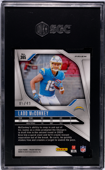 Ladd Mcconkey RC 2024 Panini Prizm Purple Power Rookie SP 5/49 SGC 9.5-2