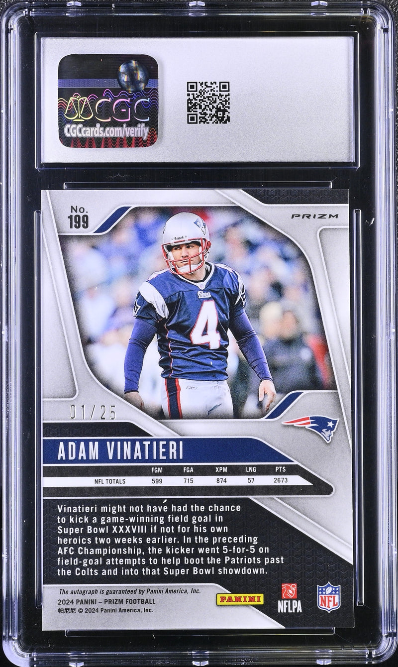 Adam Vinatieri 2024 Panini Prizm Blue Shimmer Auto SP 1/25 CGC 9-2