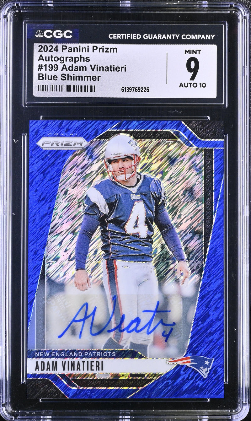 Adam Vinatieri 2024 Panini Prizm Blue Shimmer Auto SP 1/25 CGC 9-1