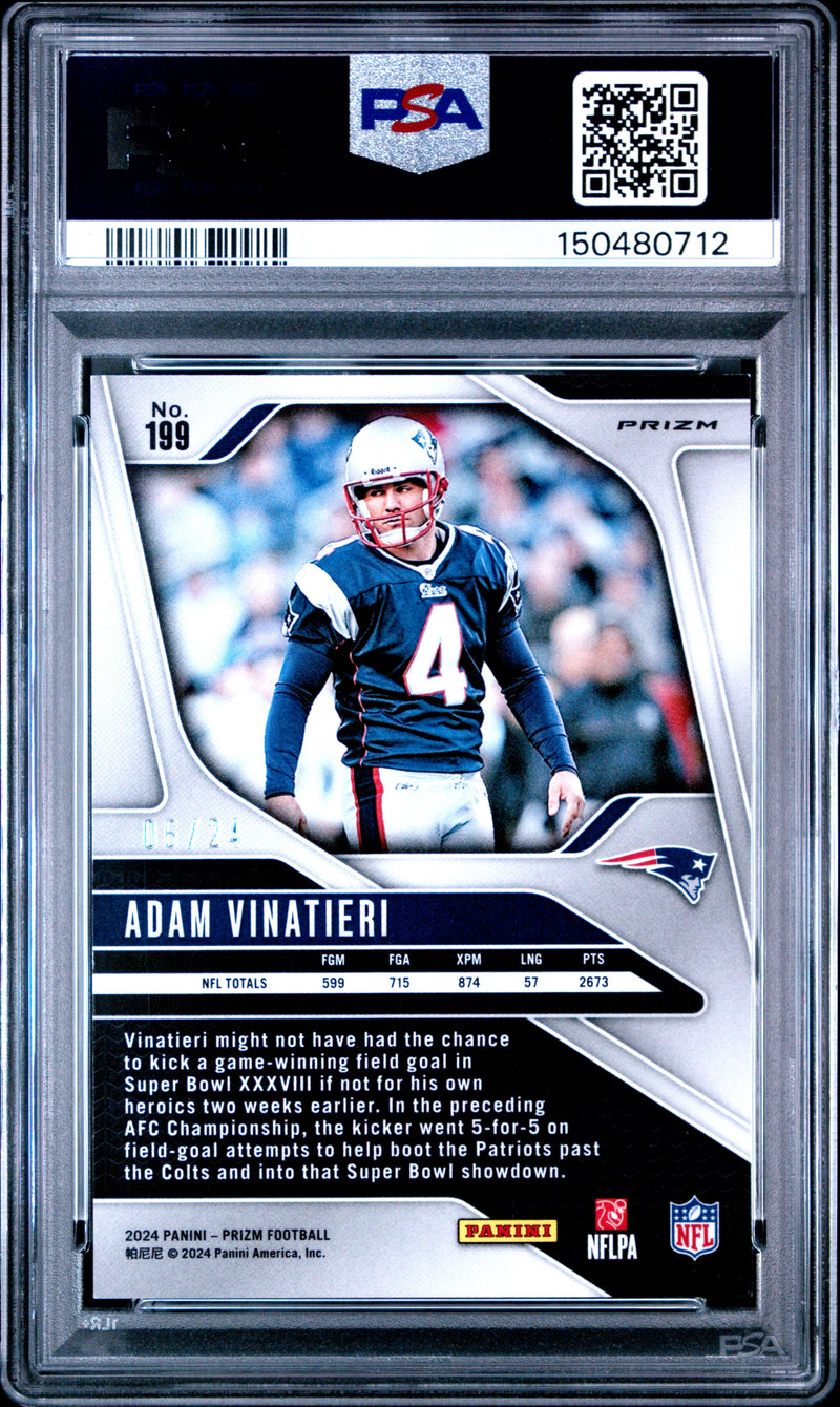 Adam Vinatieri 2024 Panini Prizm Gold Sparkle SP 6/24 PSA 9-2