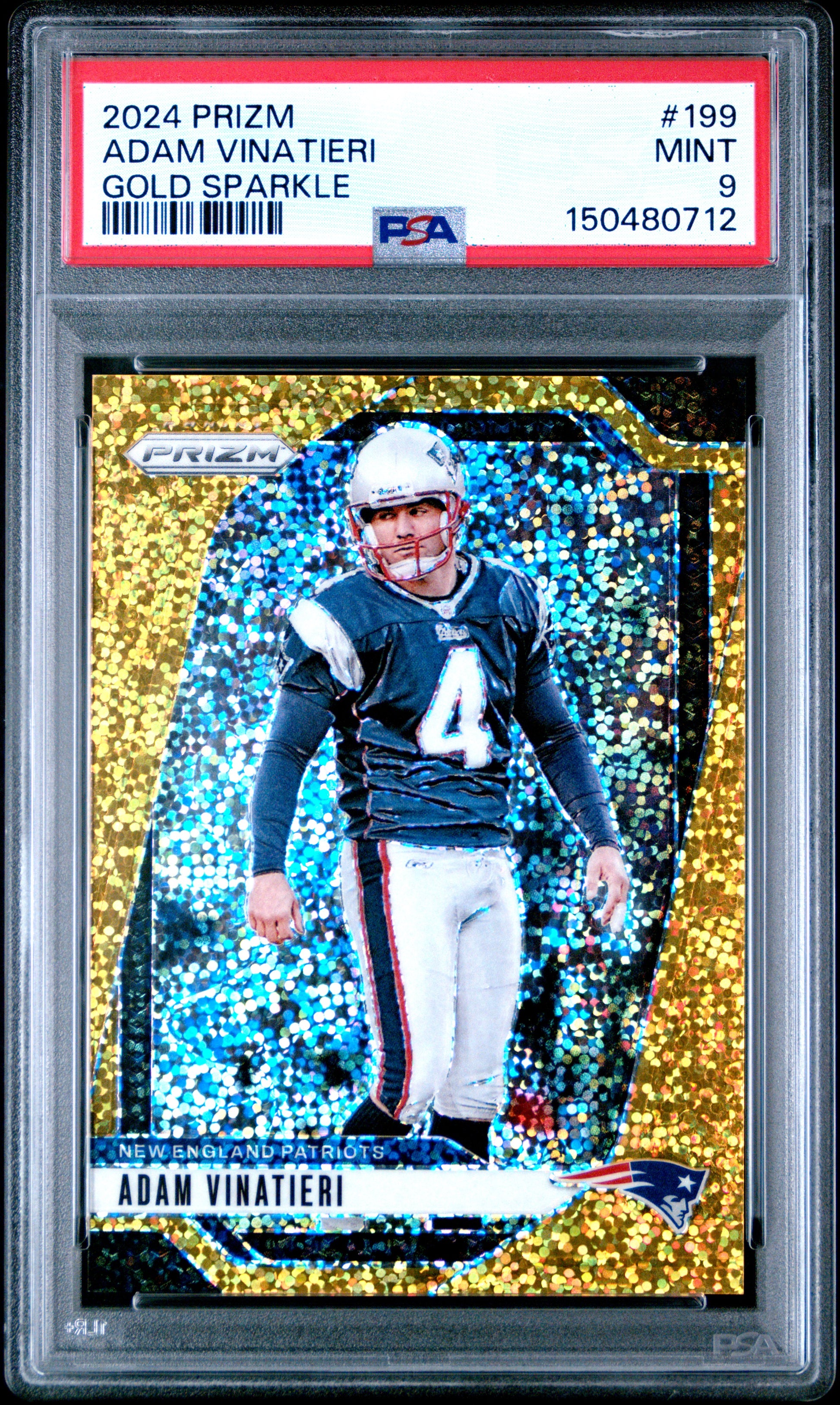 Adam Vinatieri 2024 Panini Prizm Gold Sparkle SP 6/24 PSA 9-1