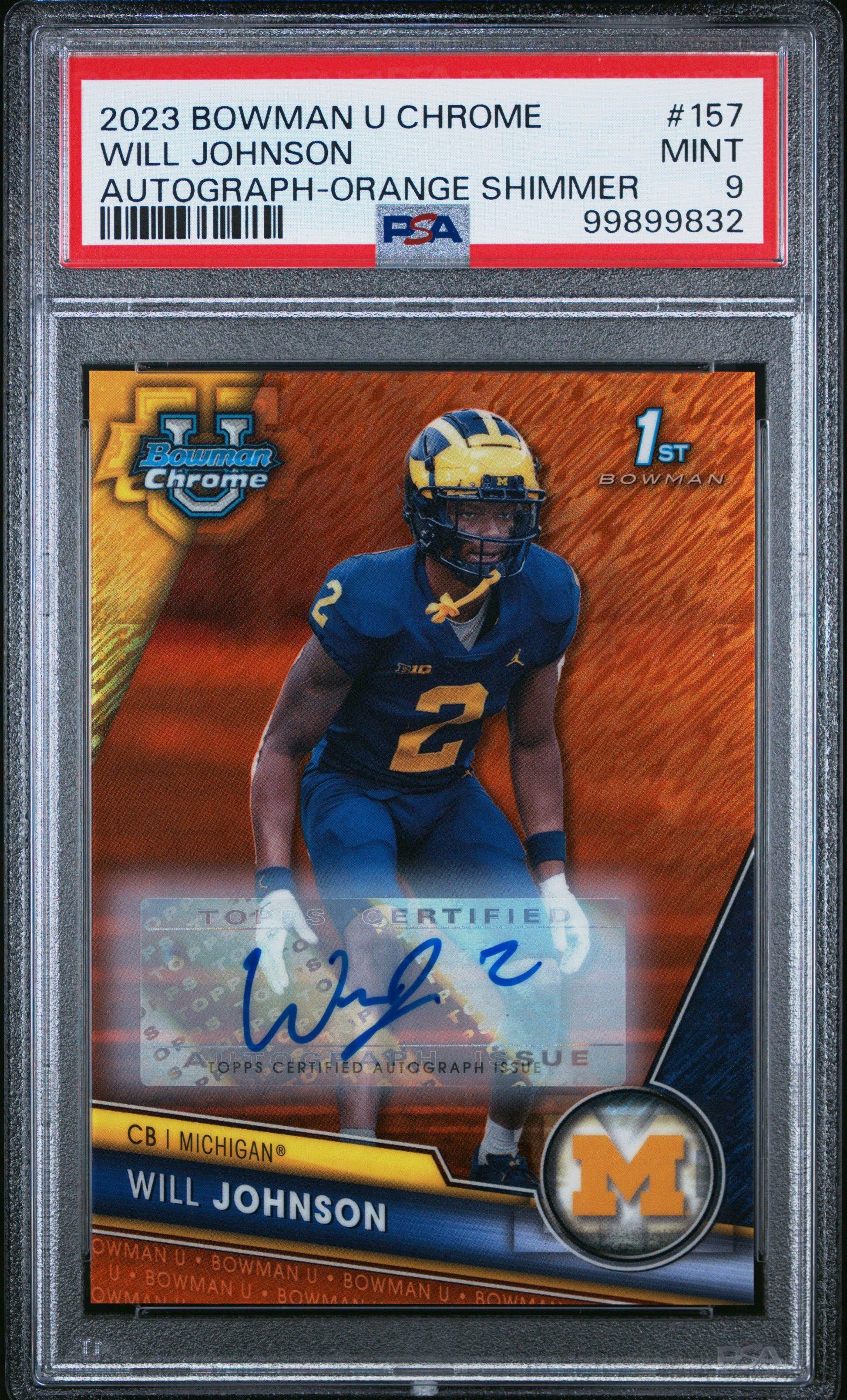 Will Johnson RC 2023 Bowman U Chrome Orange Wave Rookie Auto SP 6/25 PSA 9-1