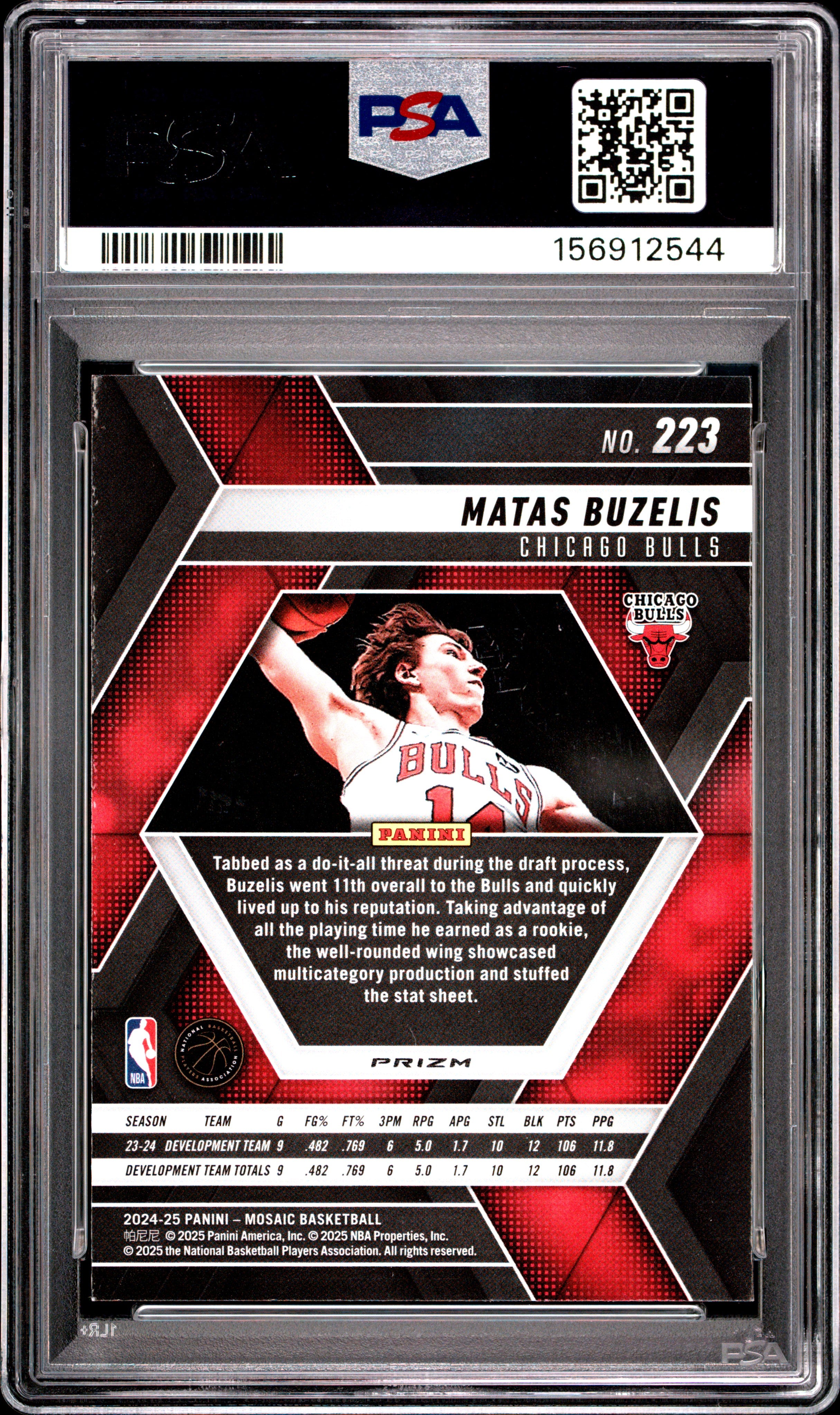 Matas Buzelis RC 2024-25 Panini Mosaic Honeycomb Prizm Rookie SSP #223 PSA 9-2