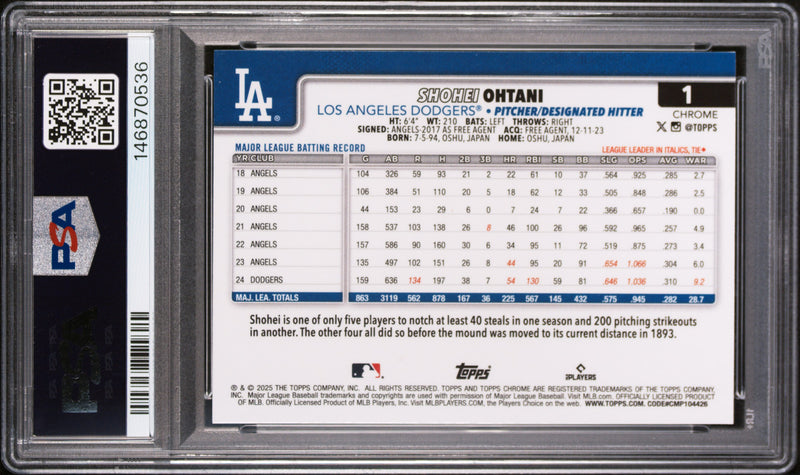 Shohei Ohtani 2025 Topps Chrome Xfractor #1 PSA 8-2