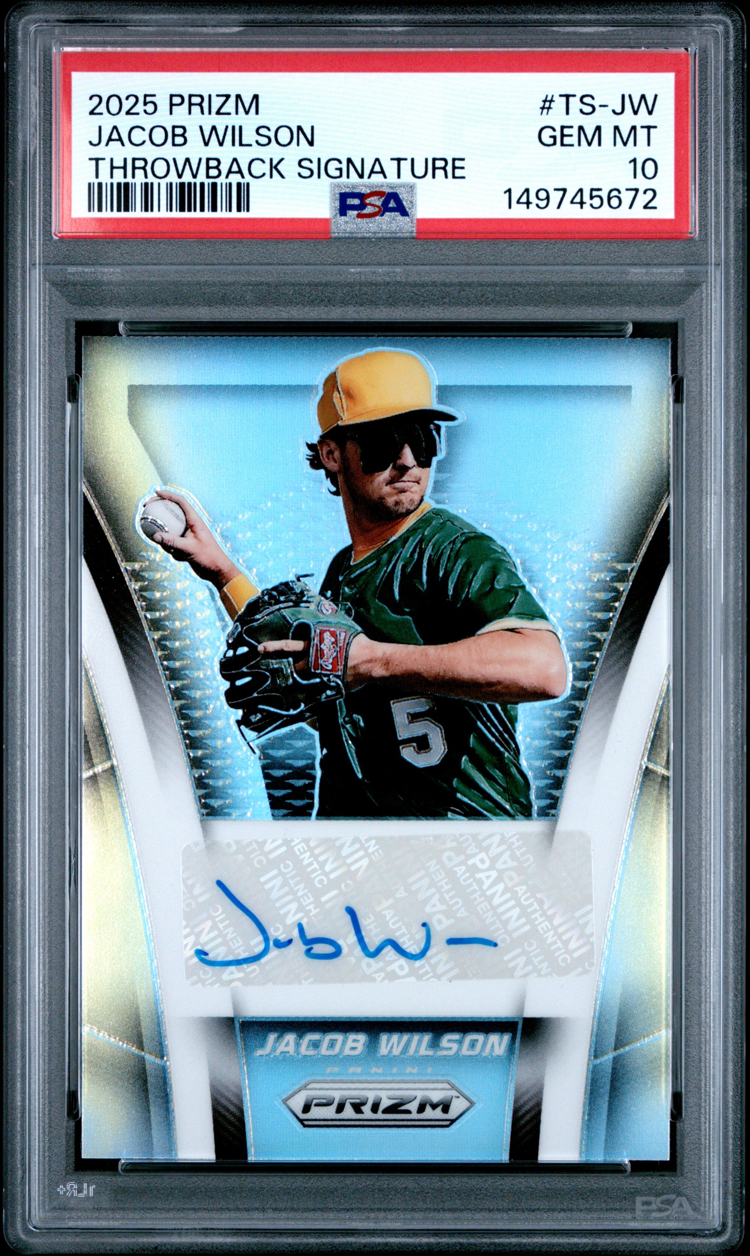 Jacob Wilson 2025 Panini Prizm Silver Throwback Auto PSA 10