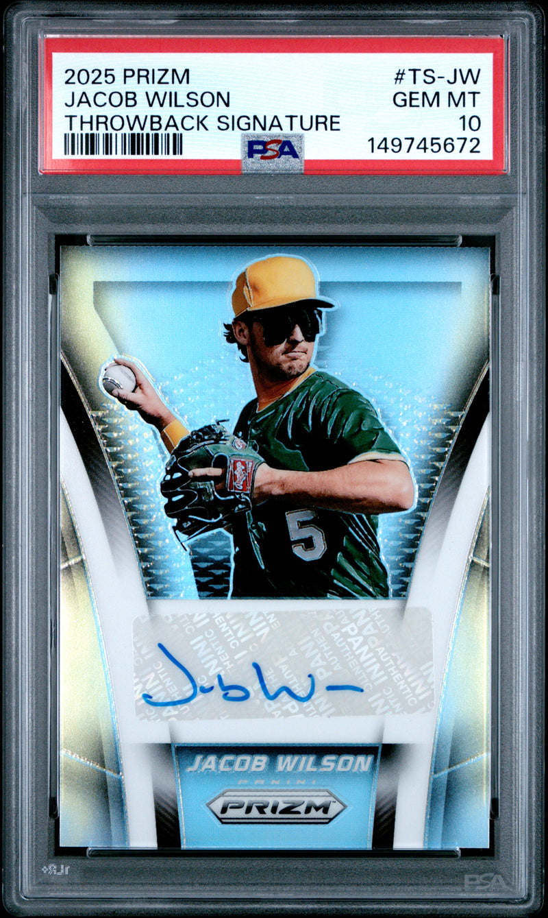 Jacob Wilson 2025 Panini Prizm Silver Throwback Auto PSA 10-1