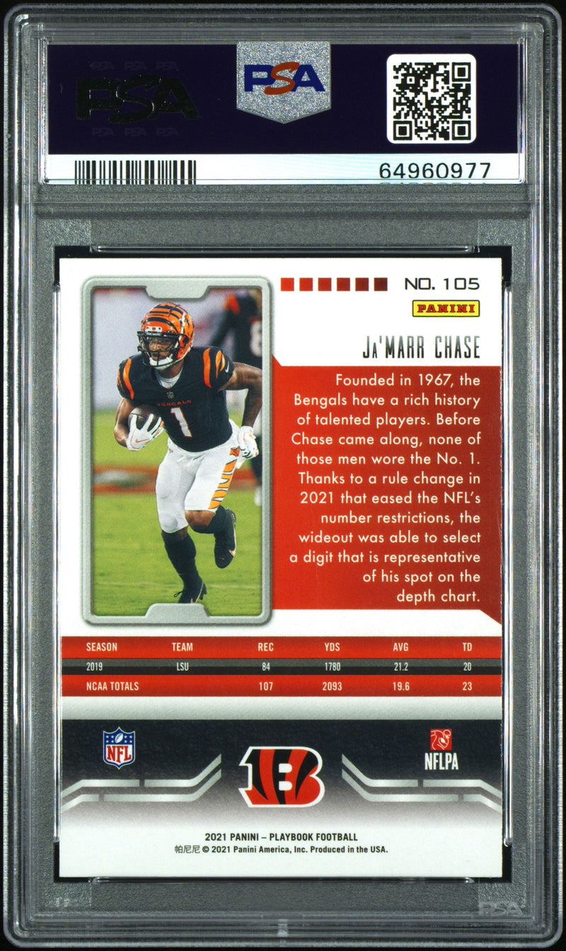 Ja'marr Chase RC 2021 Panini Playbook Mosaic Rookie #105 PSA 10-2