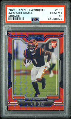 Ja'marr Chase RC 2021 Panini Playbook Mosaic Rookie #105 PSA 10-1