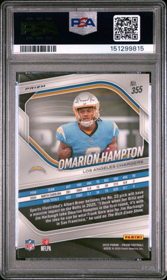 Omarion Hampton RC 2025 Panini Prizm Blue Yellow Green Choice Rookie #355 PSA 10-2