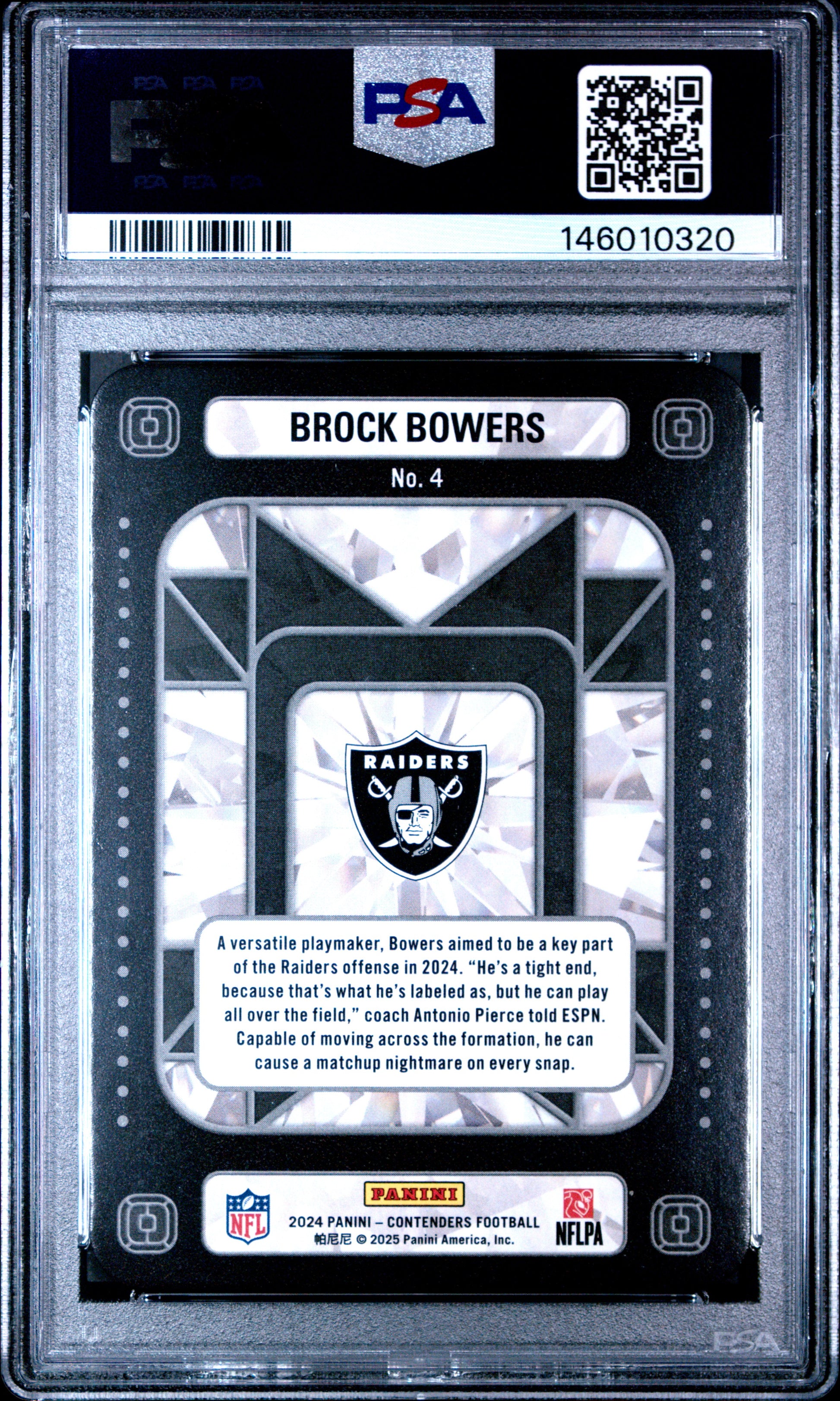 Brock Bowers RC 2024 Panini Contenders Crown Jewels Rookie SSP #4 PSA 9-2