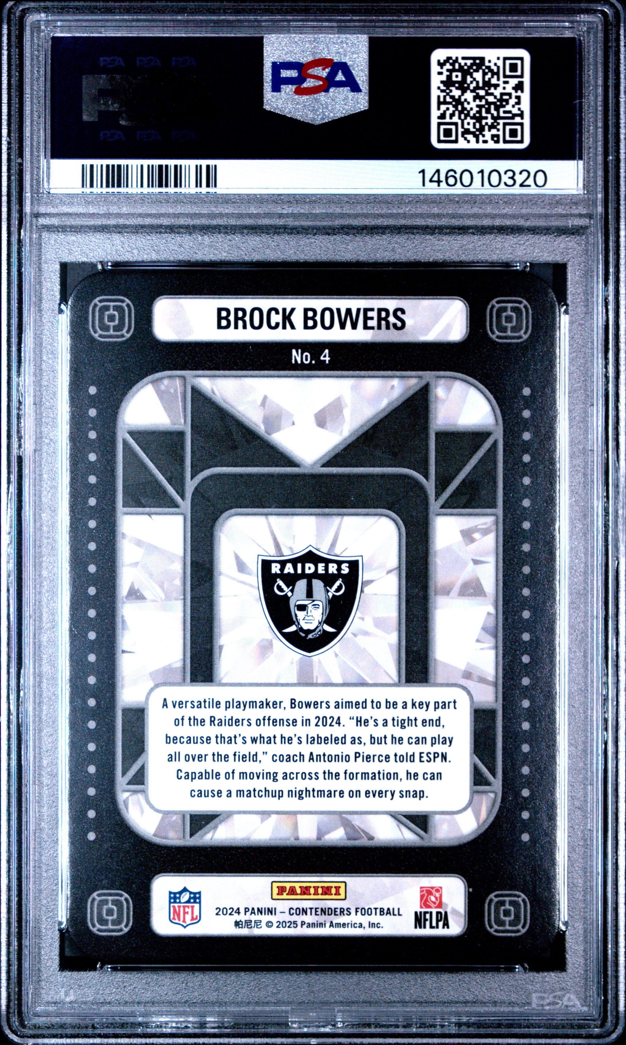 Brock Bowers RC 2024 Panini Contenders Crown Jewels Rookie SSP #4 PSA 9-2