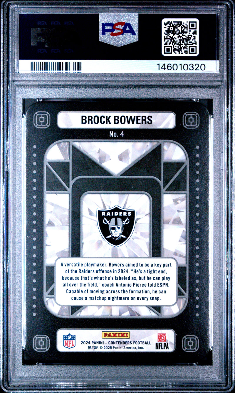 Brock Bowers RC 2024 Panini Contenders Crown Jewels Rookie SSP #4 PSA 9-2