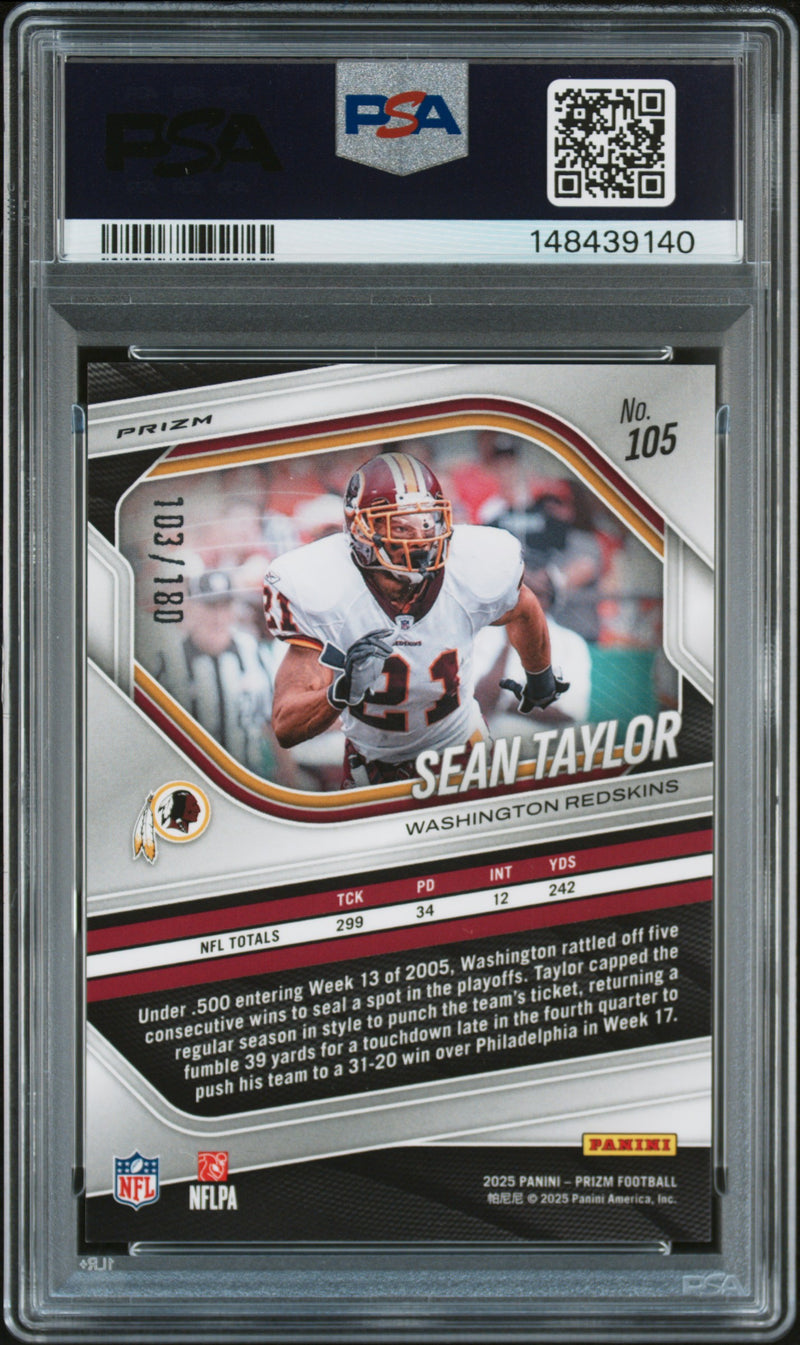 Sean Taylor 2025 Panini Prizm Pigskin SP 103/180 PSA 9-2