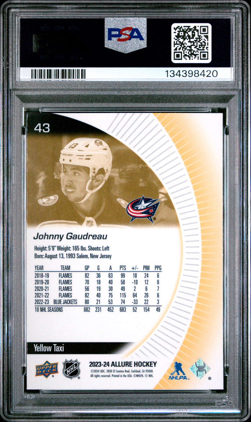 Johnny Gaudreau 2023-24 Upper Deck Allure Yellow Taxi #43 PSA 10-2