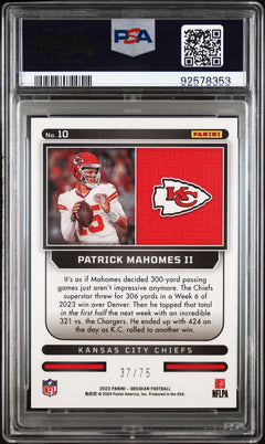 Patrick Mahomes II 2023 Panini Obsidian Purple Supernova SP 37/75 PSA 9-2