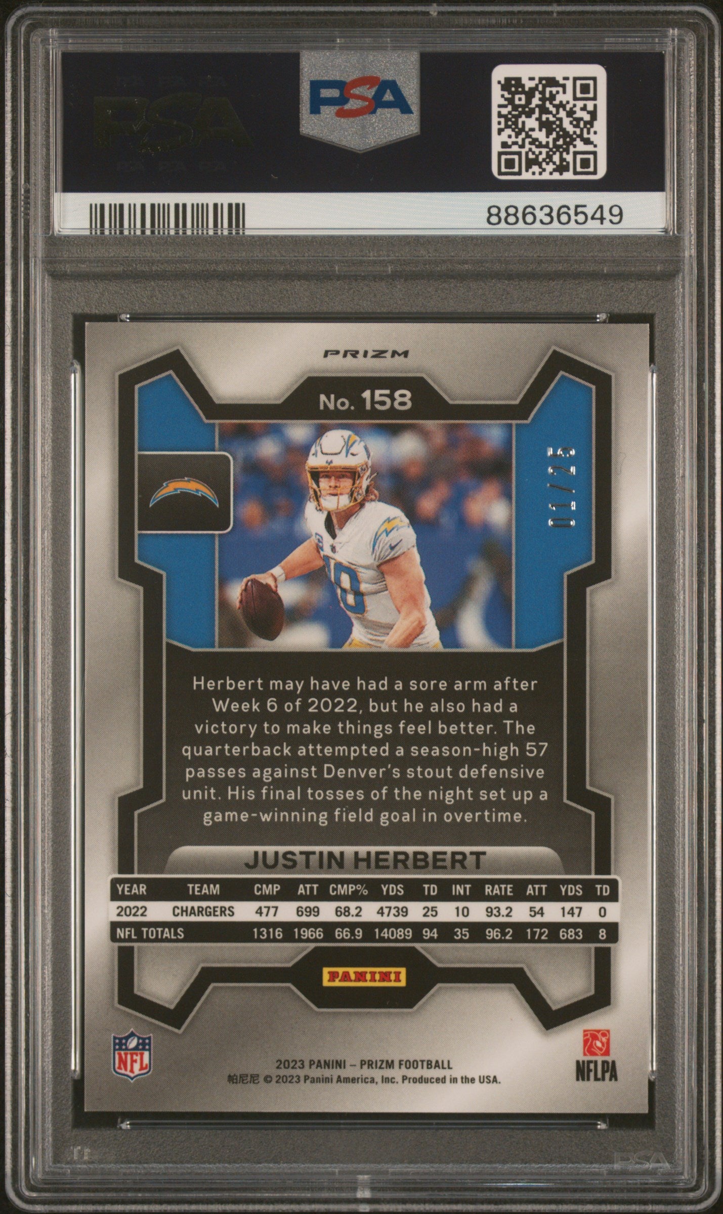 Justin Herbert 2023 Panini Prizm Blue Shimmer SP 1/25 PSA 9-2