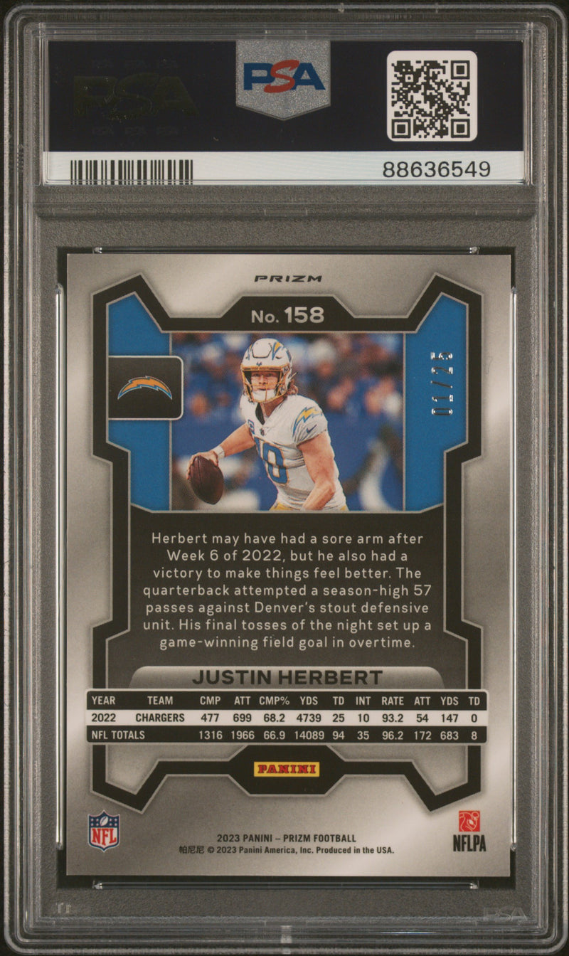 Justin Herbert 2023 Panini Prizm Blue Shimmer SP 1/25 PSA 9-2